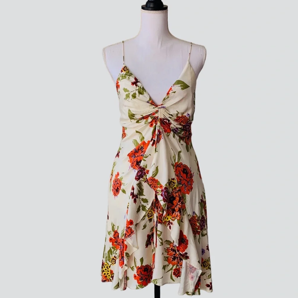 FREE PEOPLE HAPPY HEART FLORAL RUCHED MINI DRESS